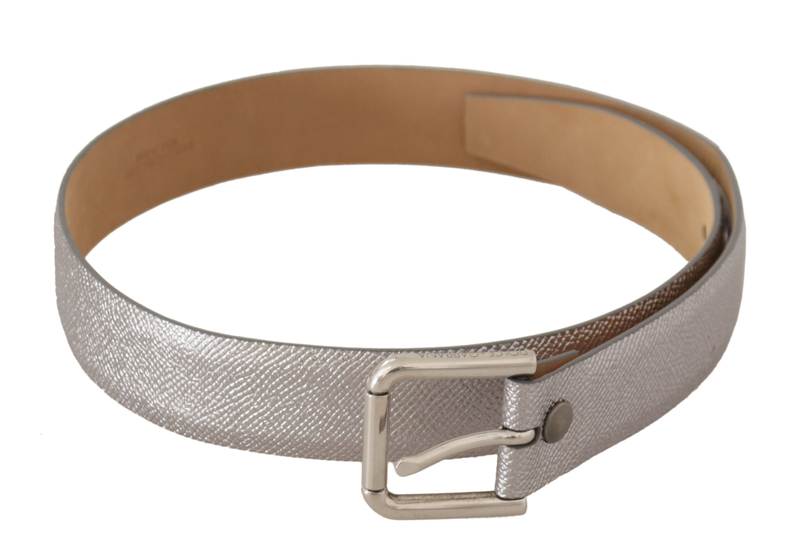 Metallic Silver Leather Metal Waist Buckle Belt
