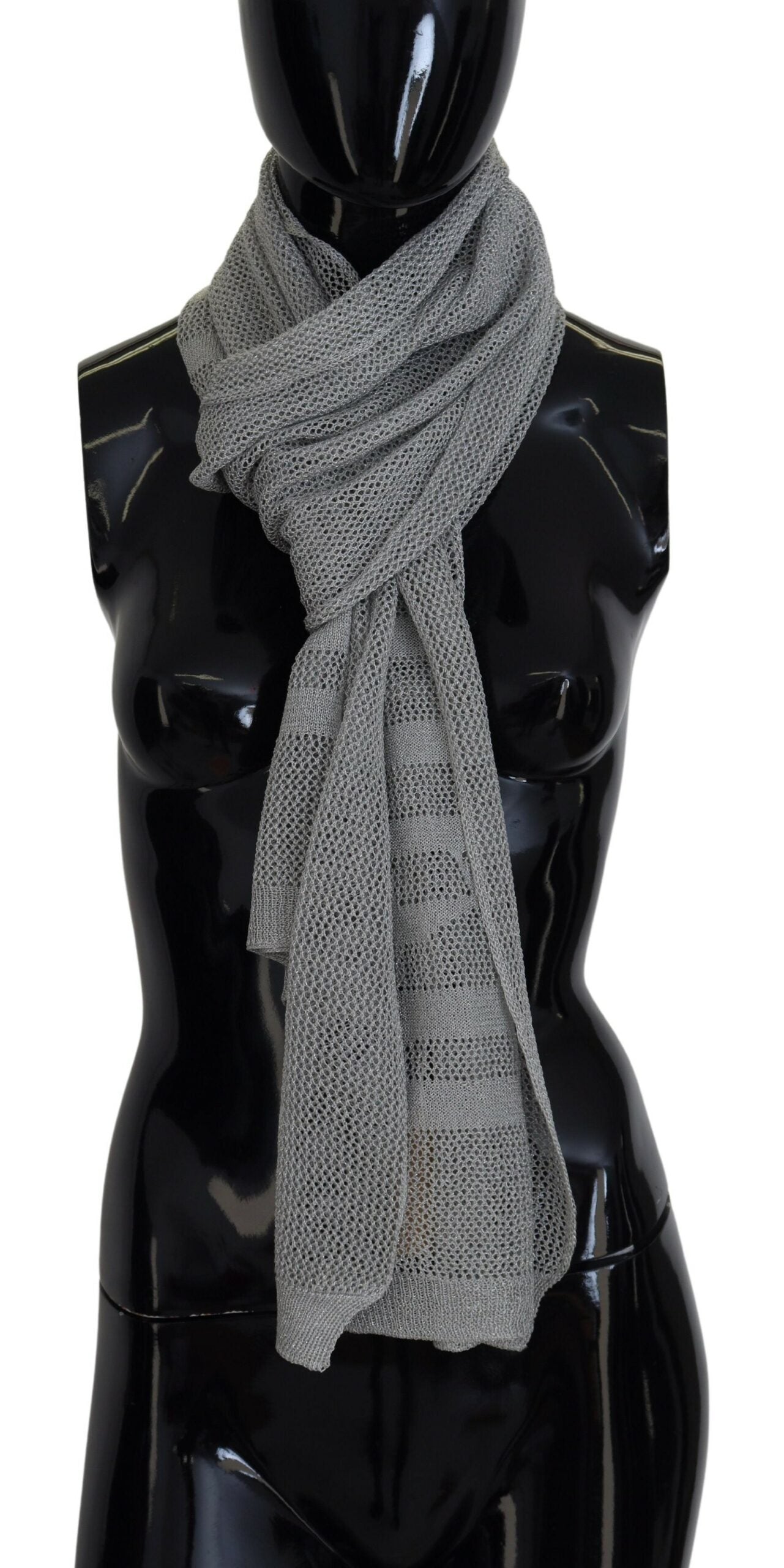 Gray Logo Knitted Neck Wrap Shawl Foulard Scarf