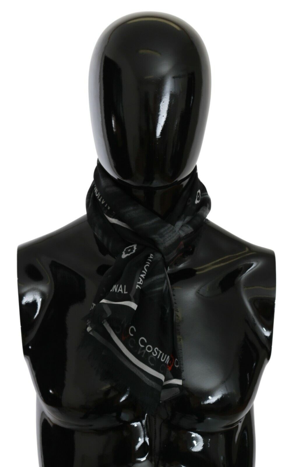 Black Gray Silk Foulard Branded C'N'C Scarf